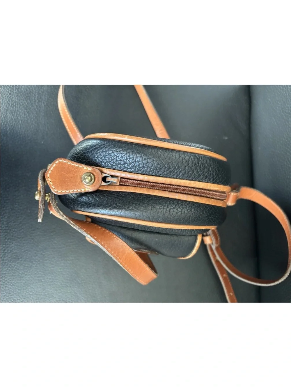 Dooney & Bourke Black Pebbled Leather Mini Crossbody with Tan Trim